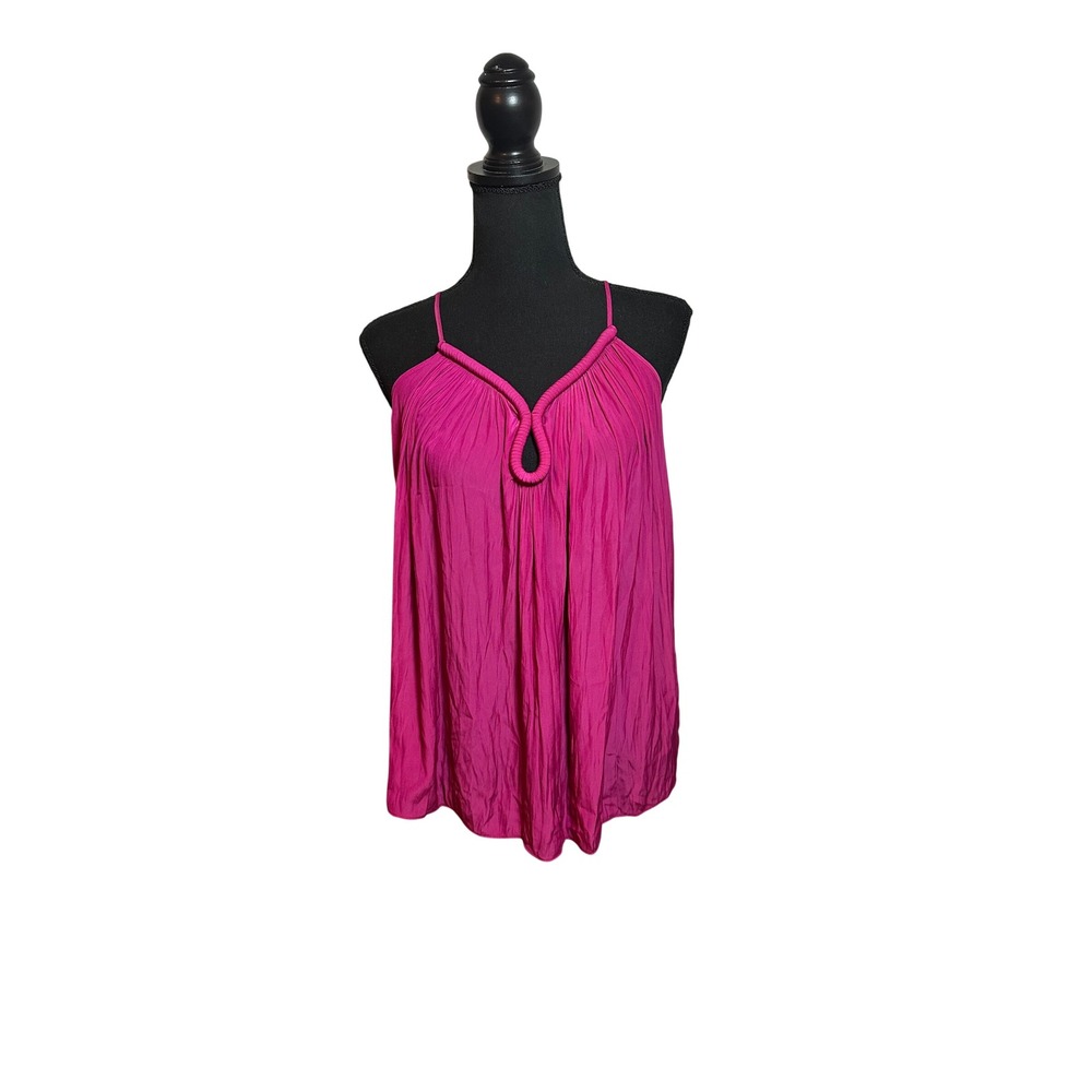 Ramy Brook Magenta Pink Keyhole Tank Sleeveless Pleated Flowy Top Resort Preppy